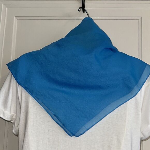 Vintage 60s B & H Importing Corp. aqua blue chiffon nylon square scarf - Picture 2 of 4